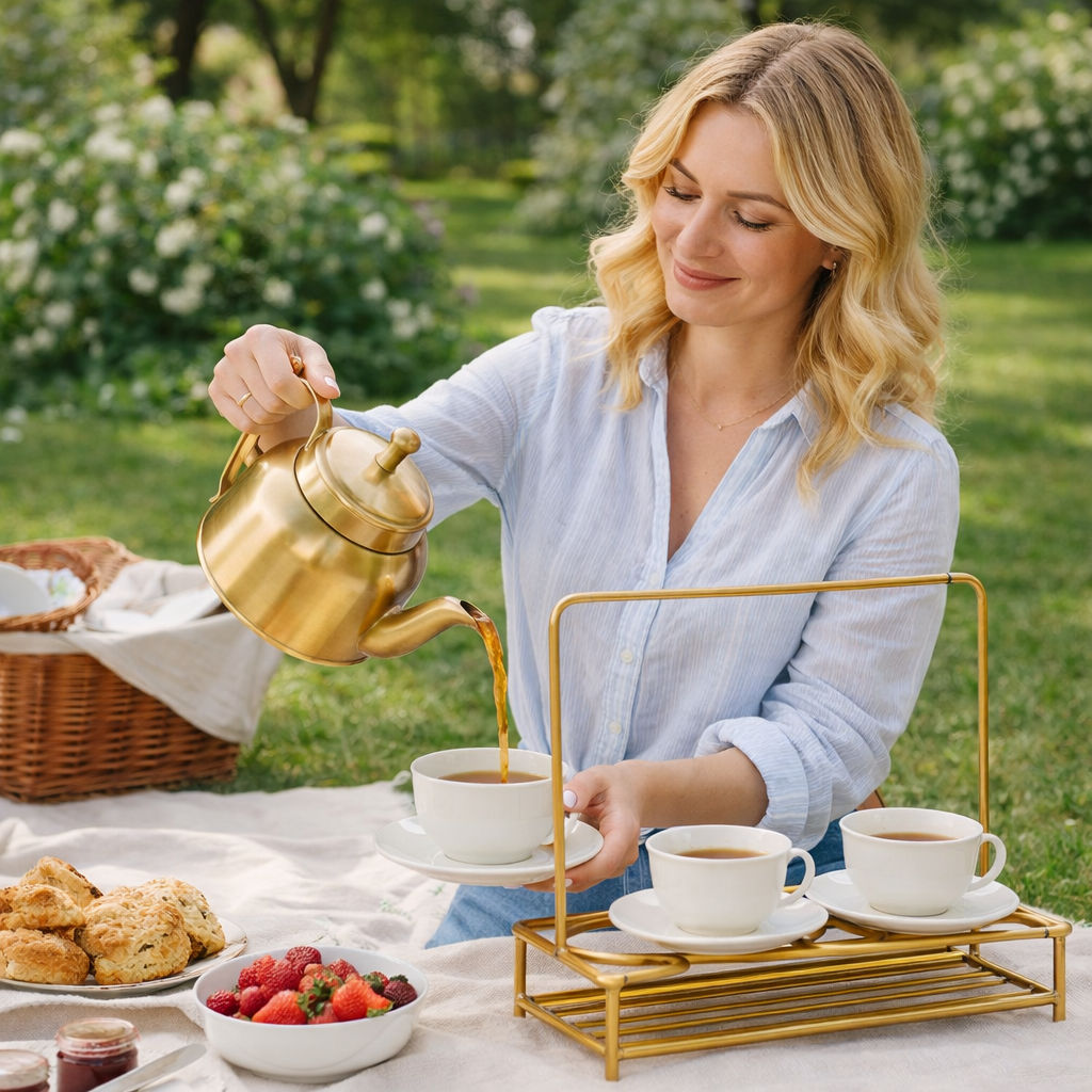Pure Brass Kettle With 4 Glass Holding Stand